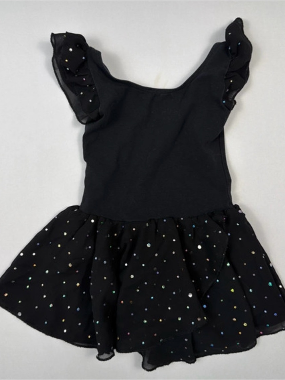 Girls' Black Sparkle Skater Dress with Ruffle Sleeves - Kids Dresses